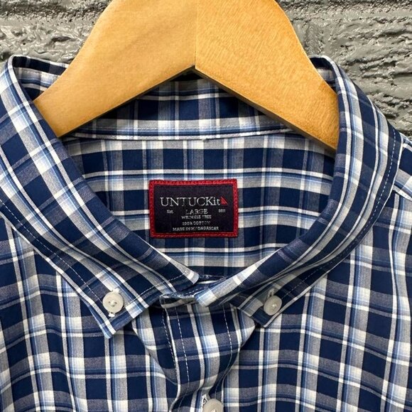 UNTUCKit Plaid Button Down Frocket Blue Dress Shirt Large - Picture 2 of 4